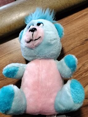 Vintage Plush Blue & Pink Teddy Bear Stuffed Toy - Soft Cuddly Companion Ganz